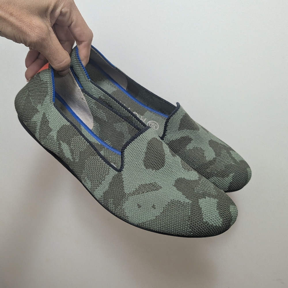 Rothys The Loafer Olive Camo Round Toe Slip On Flat Shoes size 7